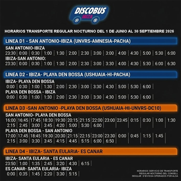 DISCOBUS TIMETABLE 2026 - FROM WEBSITE