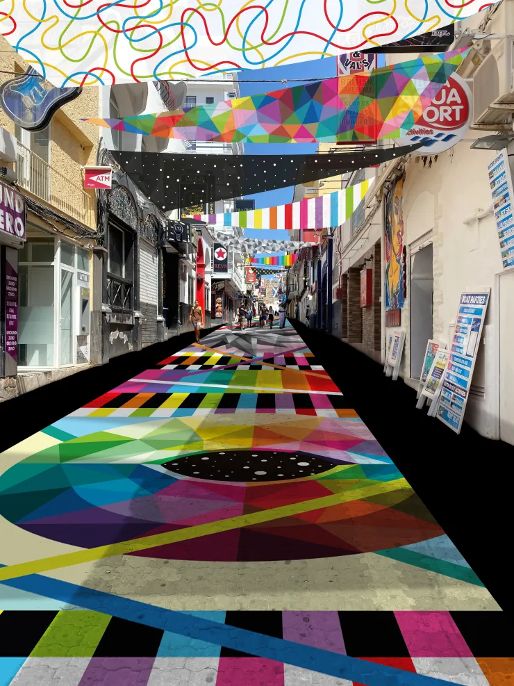 Maqueta del West End de San Antonio con diseño de Okuda